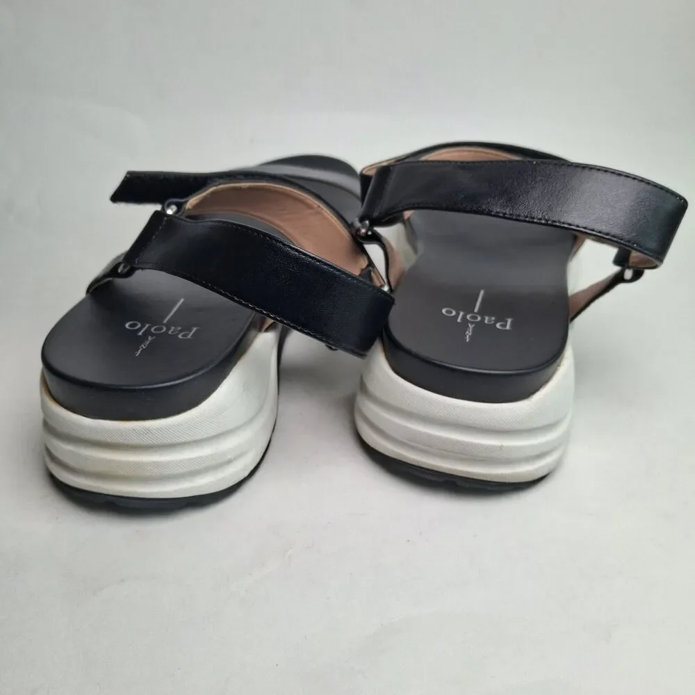 Linea Paolo Rio-L Leather Sandal Shoe Black White 10M Platform Summer Vacation